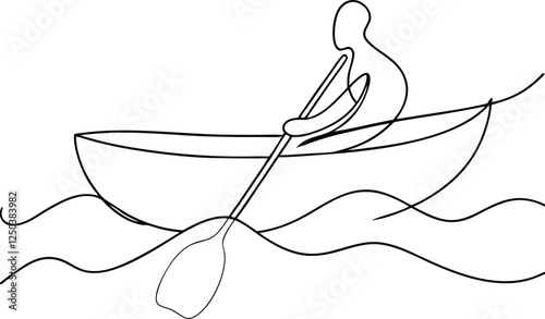 Oneline drawing Person rowing boat on wavy water