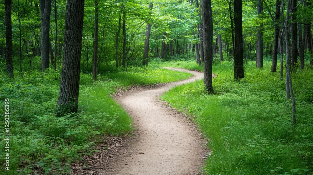 Obraz premium Serene Forest Path: A Winding Trail Through Lush Greenery