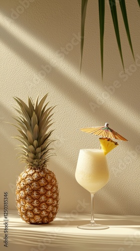 Classic Piña Colada with Fresh Pineapple on a Sunny Background