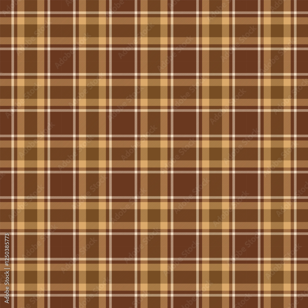 Obraz premium Plaid with twill weave repeat pattern.Gingham seamless pattern in brown.Checkered tartan Geometric graphic vector illustration background design for fabric and print.