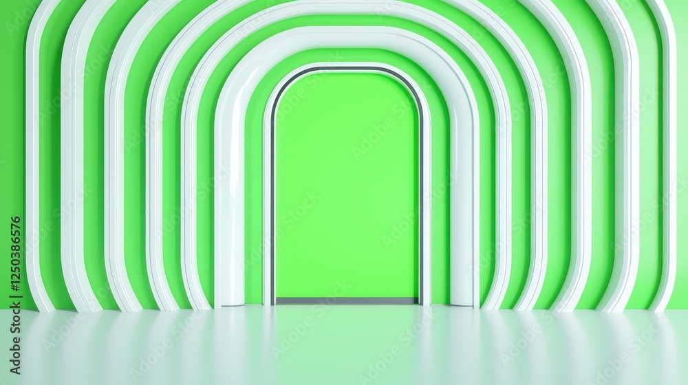 Obraz premium Modern Interior Design with Curved Archways on Green Background