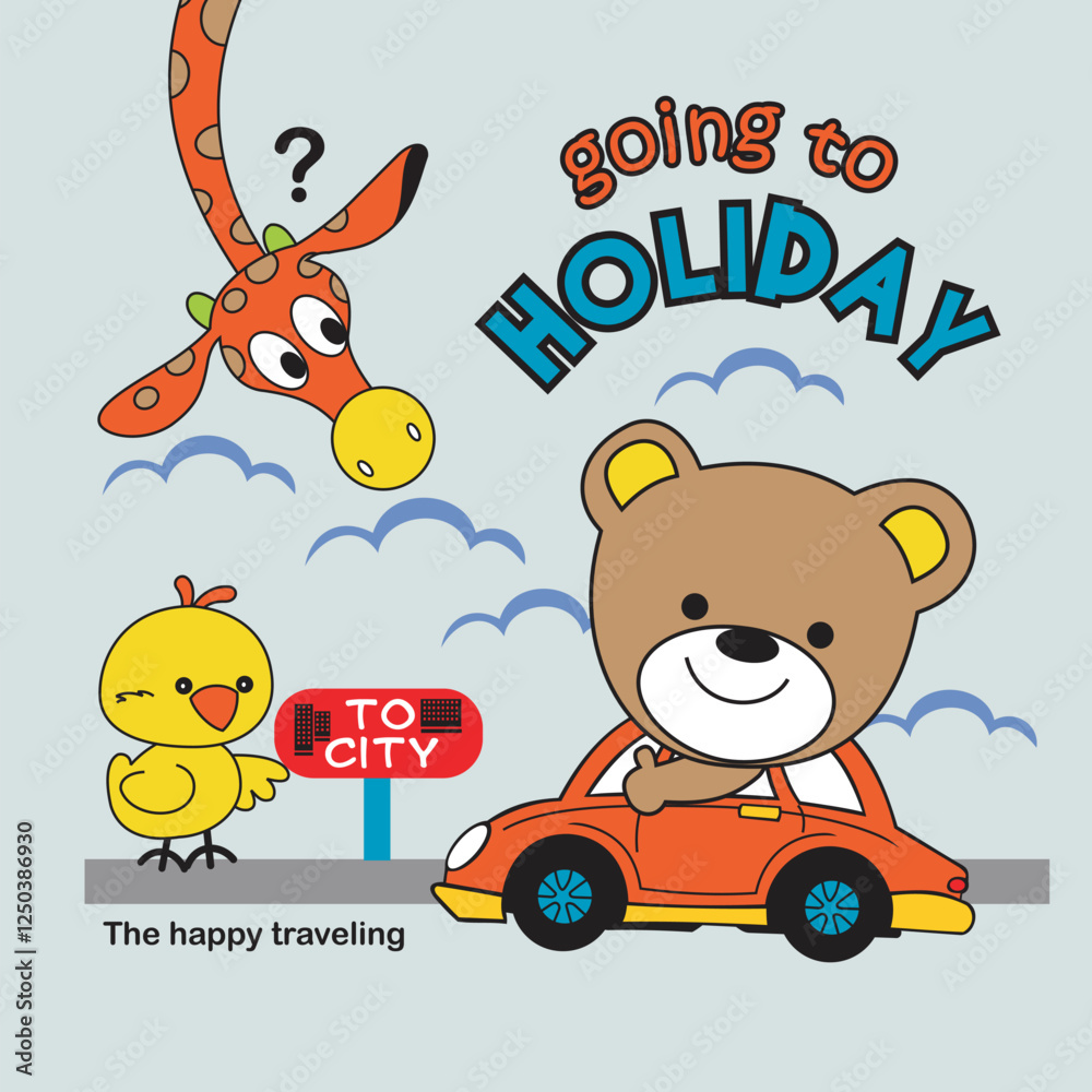 cute animals going to holiday design cartoon vector illustration cute animals going to holiday design cartoon vector illustration