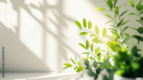光が差し込む植物のある白い部屋　Generative AI