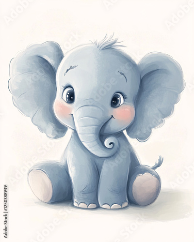 cute baby elephant illustration with watercolor style