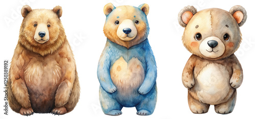 Wallpaper Mural Cute bear illustrations, watercolor style, playful design, colorful characters, ideal for children's products, nursery decor. Torontodigital.ca