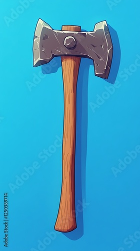 Cartoon Axe on Blue Background