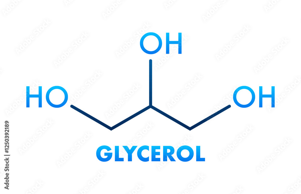 Glycerol Molecular Structure with Hydroxyl Groups forming Sugar Alcohol Glycerol Molecular Structure with Hydroxyl Groups forming Sugar Alcohol