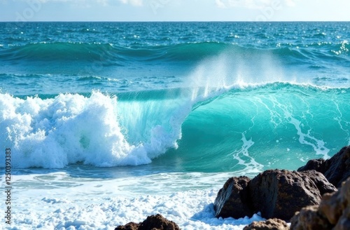 The waves hit the rocks, with several different views, symbolizing the never-ending spirit