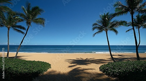 Empty Hawaiian Beach Under Clear Sky, Ideal for Relaxation and Travel photo