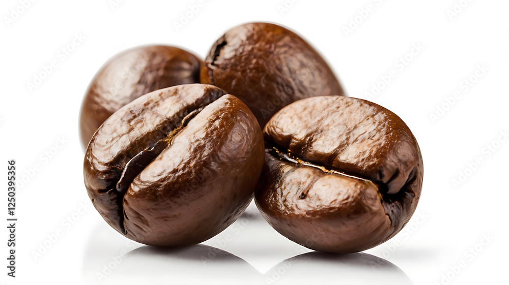 Obraz premium A close-up of roasted coffee beans isolated on a white background
