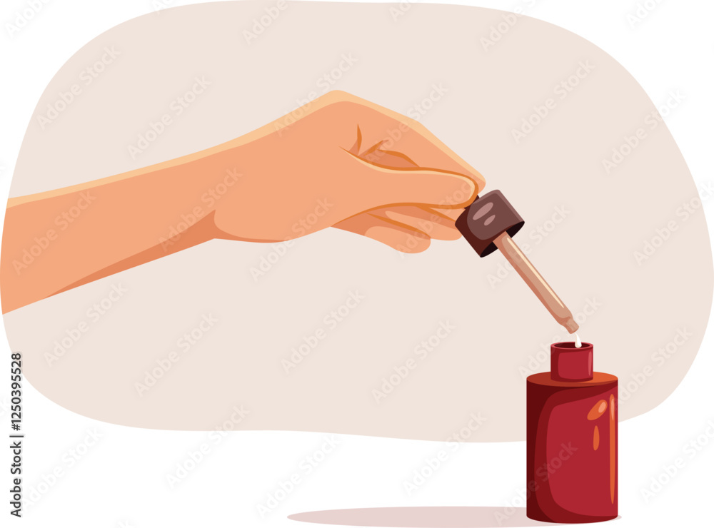 Hand Holding a Pipette from Serum Bottle Vector Cartoon. Person using skin care products in her beauty routine
Hand Holding a Pipette from Serum Bottle Vector Cartoon. Person using skin care products in her beauty routine