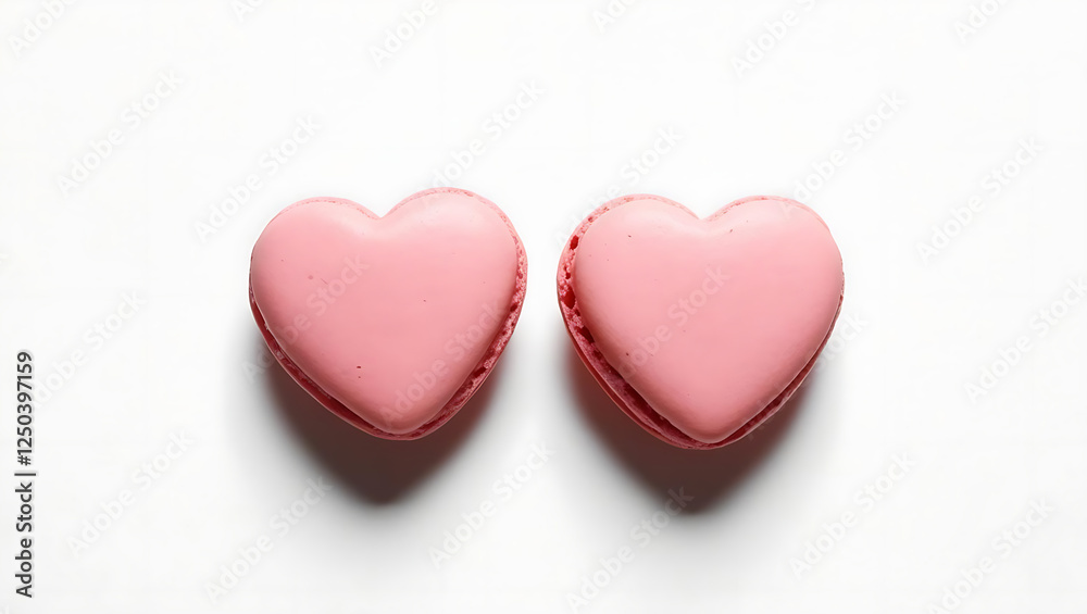 Heart shaped pink macaroons and cookies isolated on a white background Heart shaped pink macaroons and cookies isolated on a white background