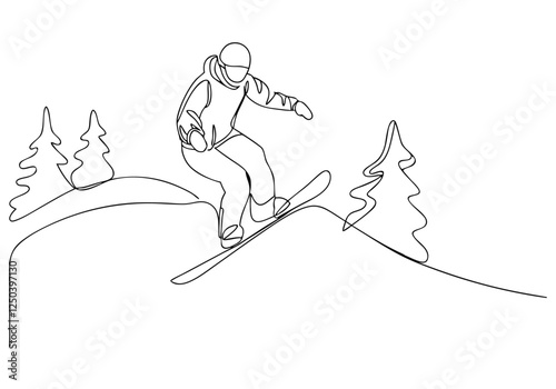 Continuous One Line Snowboarder Drawing | Minimalist Winter Sports Vector Illustration
