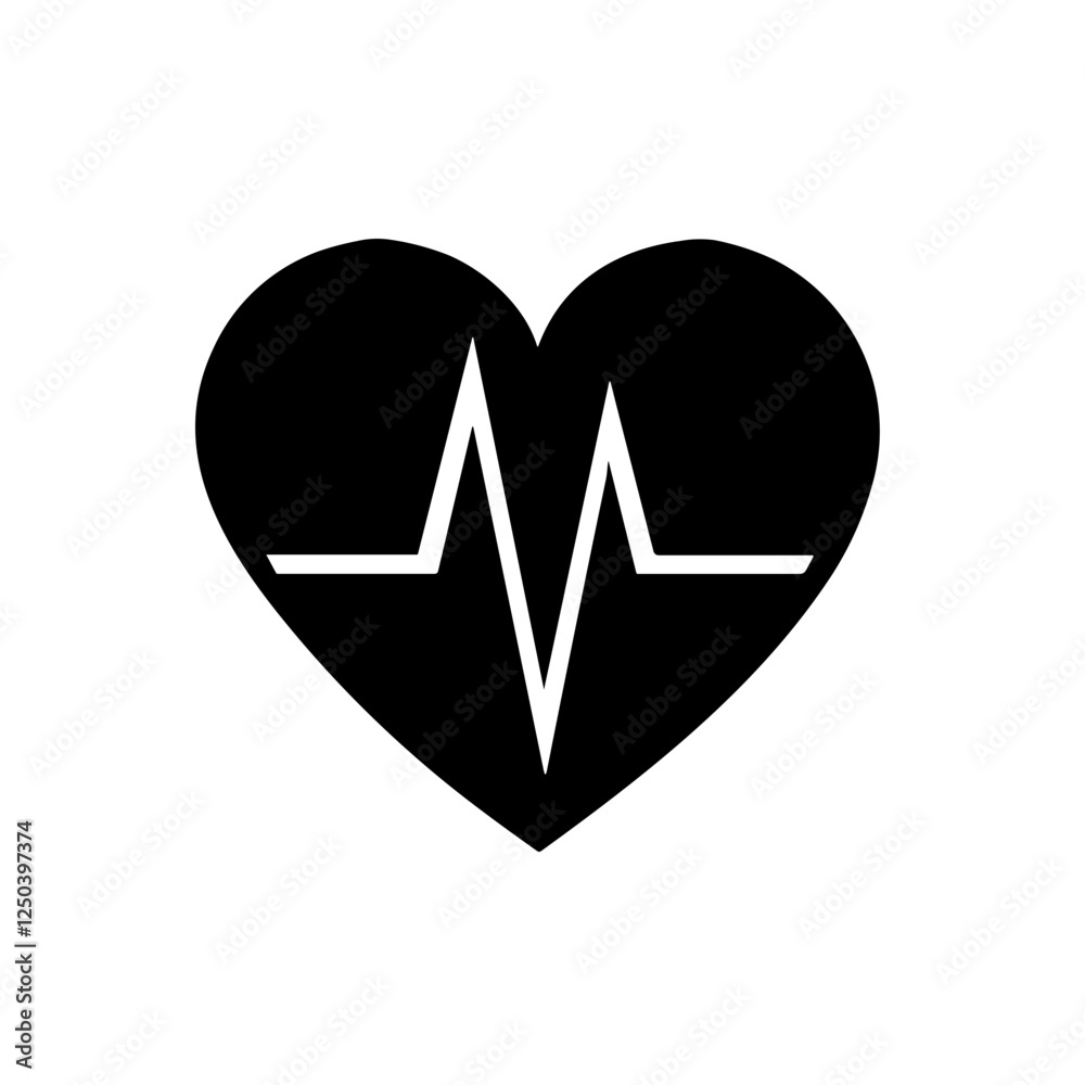 Siloke medical heart pulse flat balck Icon