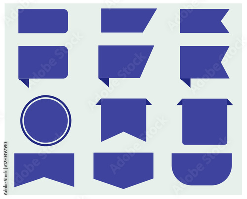 Blue Badges and Ribbons Vector Set 