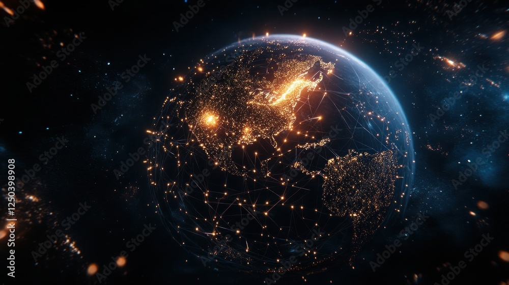 Obraz premium Global Network Connectivity: A Digital Earth with Interconnected Data Nodes