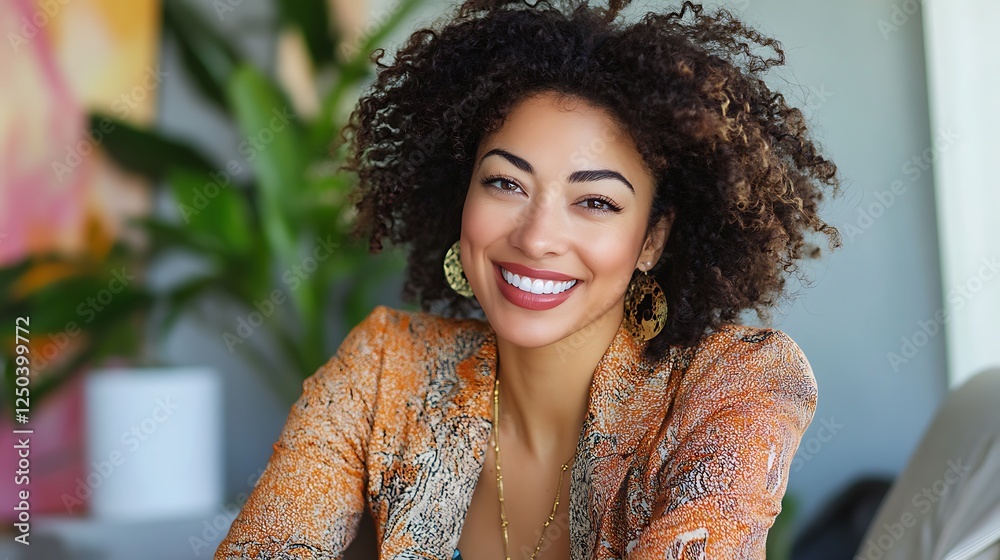Happy smiling woman with curly hair. Happy smiling woman with curly hair.