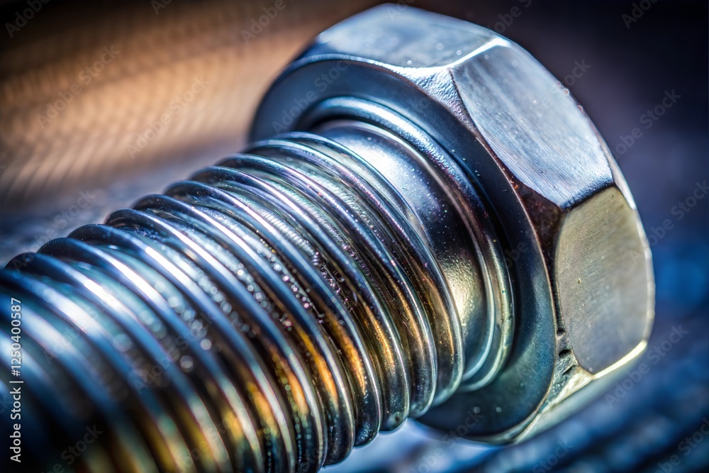 Macro shot of bolt and nut with reflective steel texture Macro shot of bolt and nut with reflective steel texture
