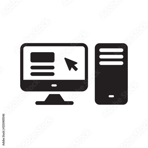 Computer icon with monitor and CPU for desktop setup and technology visuals