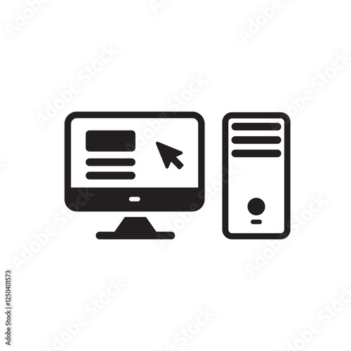 desktop computer icon with monitor and CPU setup for technology visuals