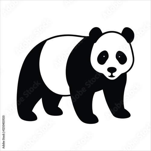 A panda silhouette illustration on white background, panda bear vector illustration.