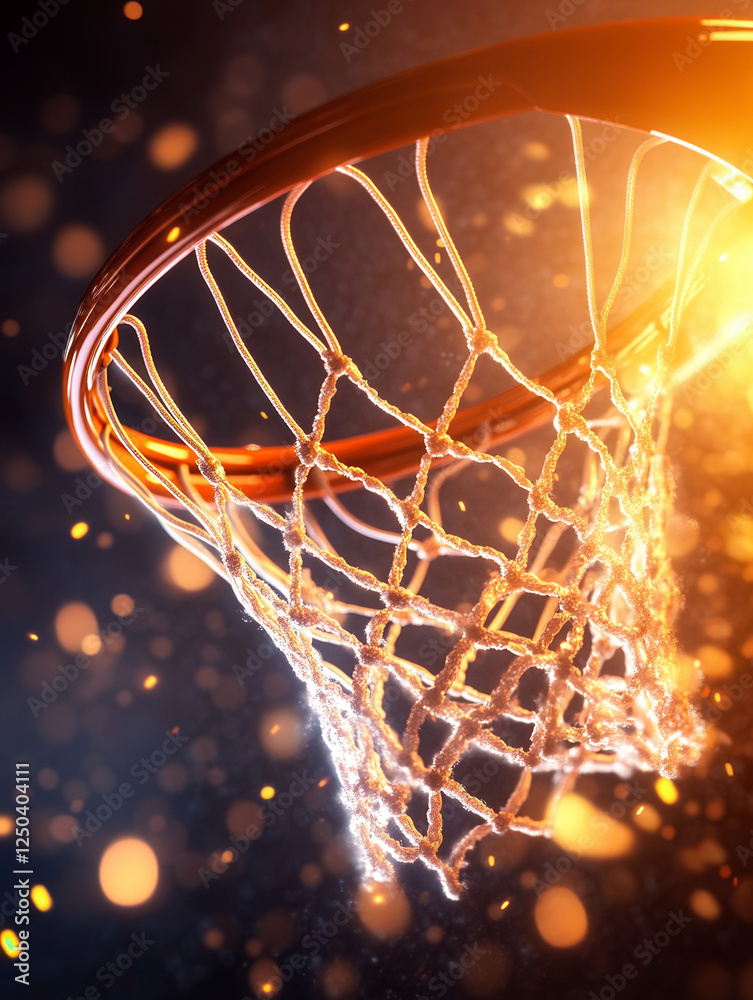 Glowing basketball hoop with dynamic lighting and shooting sparks Glowing basketball hoop with dynamic lighting and shooting sparks
