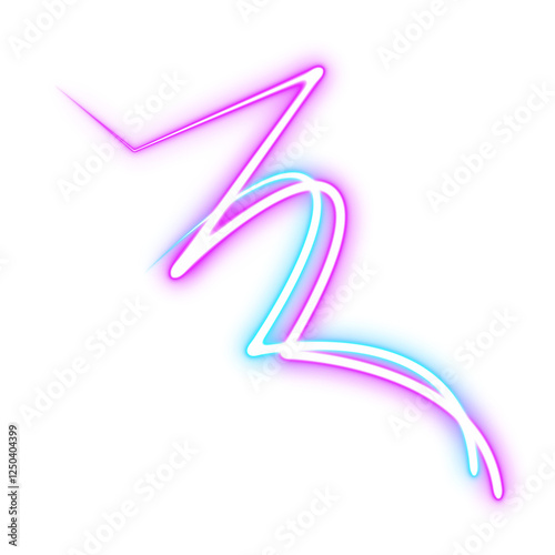 Abstract glowing beam neon laser line zigzag retro style 80s-90s