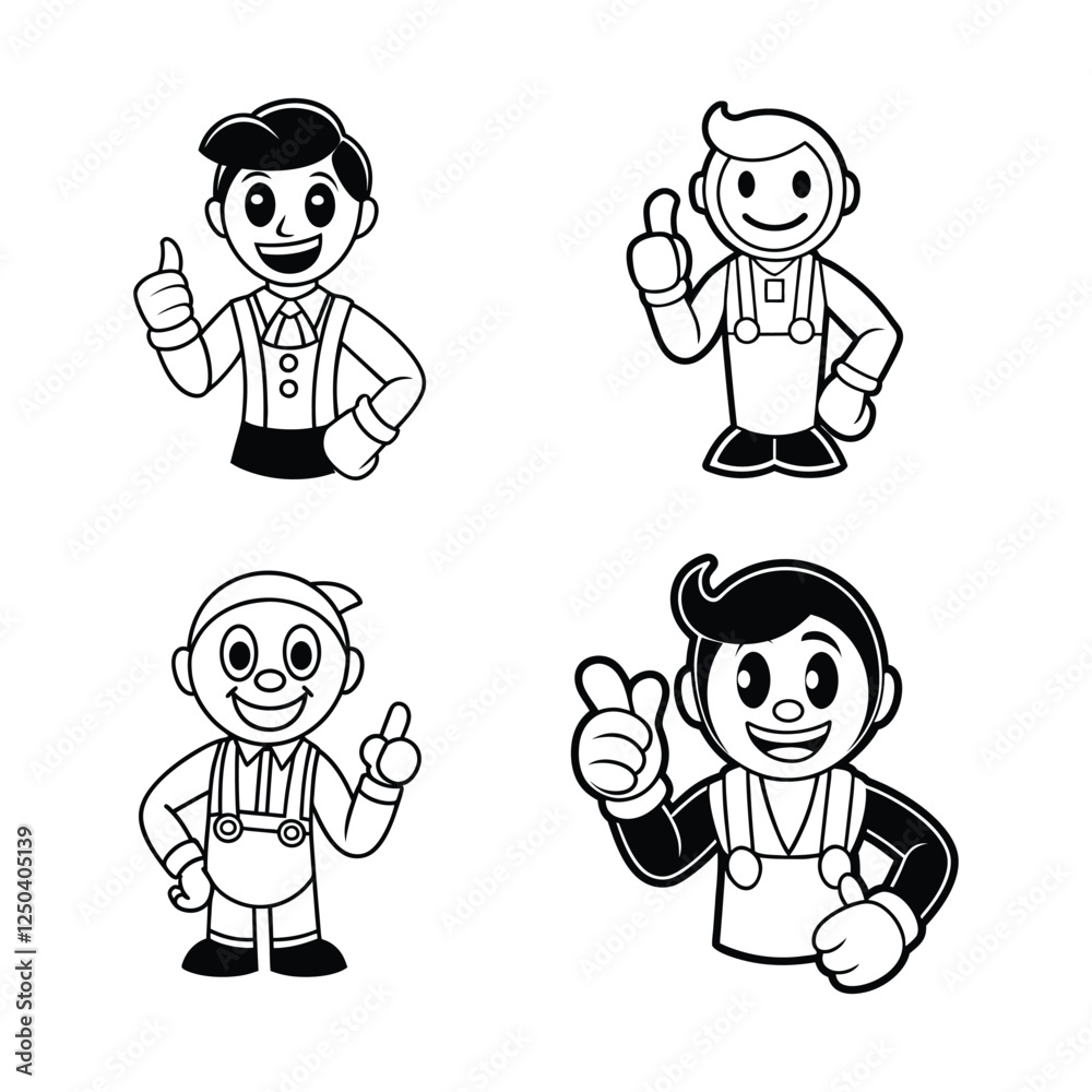 Fototapeta premium Outline of a shop manager holding thumbs up art