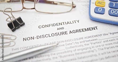 A confidentiality and non-disclosure agreement (NDA) document, relates to topics such as business confidentiality, information security, intellectual property protection, and corporate contracts.