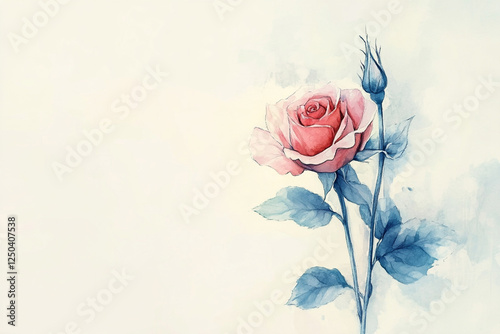 A Rose in a watercolor style, drawing, solid white background.