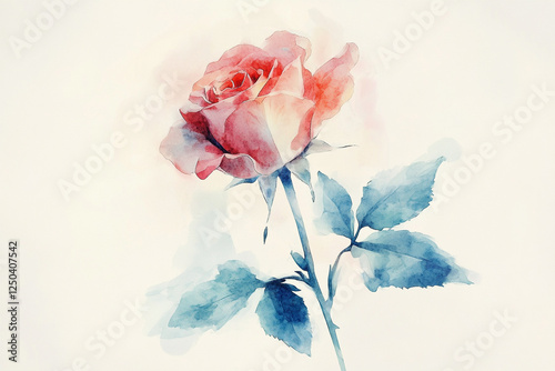 A Rose in a watercolor style, drawing, solid white background.