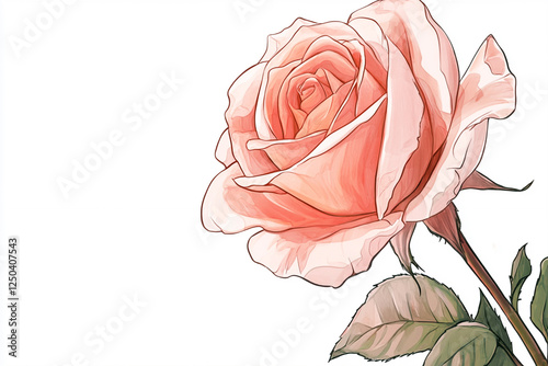 A Rose in a watercolor style, drawing, solid white background.