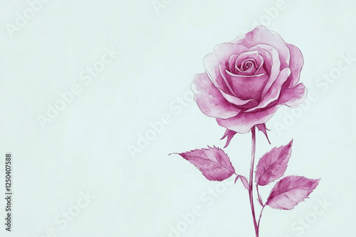 A Rose in a watercolor style, drawing, solid white background.