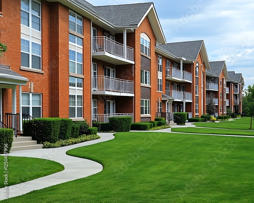 Brick Apartment Complex Courtyard