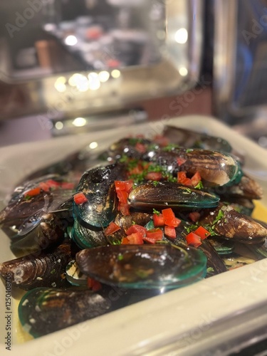 Steamed Mussels With White Wine Sauce.