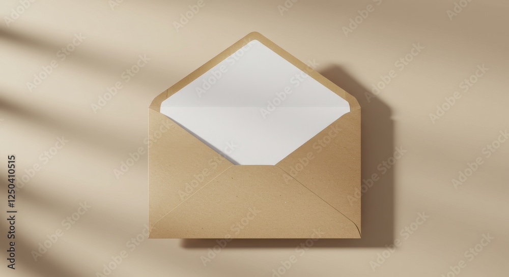 Open envelope, kraft paper, blank white letter, minimalist design, soft lighting, clean background, stationery, correspondence, simple elegance Open envelope, kraft paper, blank white letter, minimalist design, soft lighting, clean background, stationery, correspondence, simple elegance