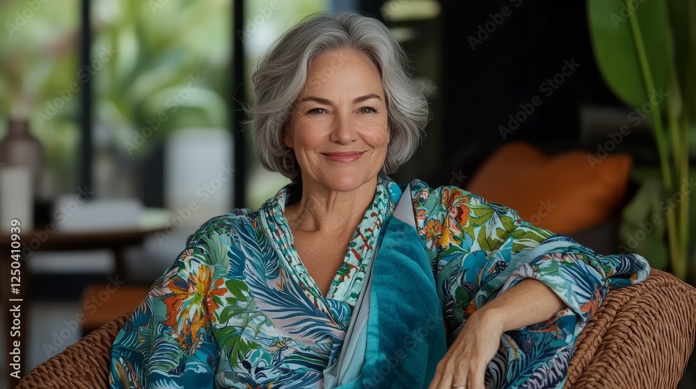Capturing the Essence of Joyful Living: A Happy Senior Woman Relaxing in a Wicker Chair, Embracing Life's Beautiful Moments Capturing the Essence of Joyful Living: A Happy Senior Woman Relaxing in a Wicker Chair, Embracing Life's Beautiful Moments