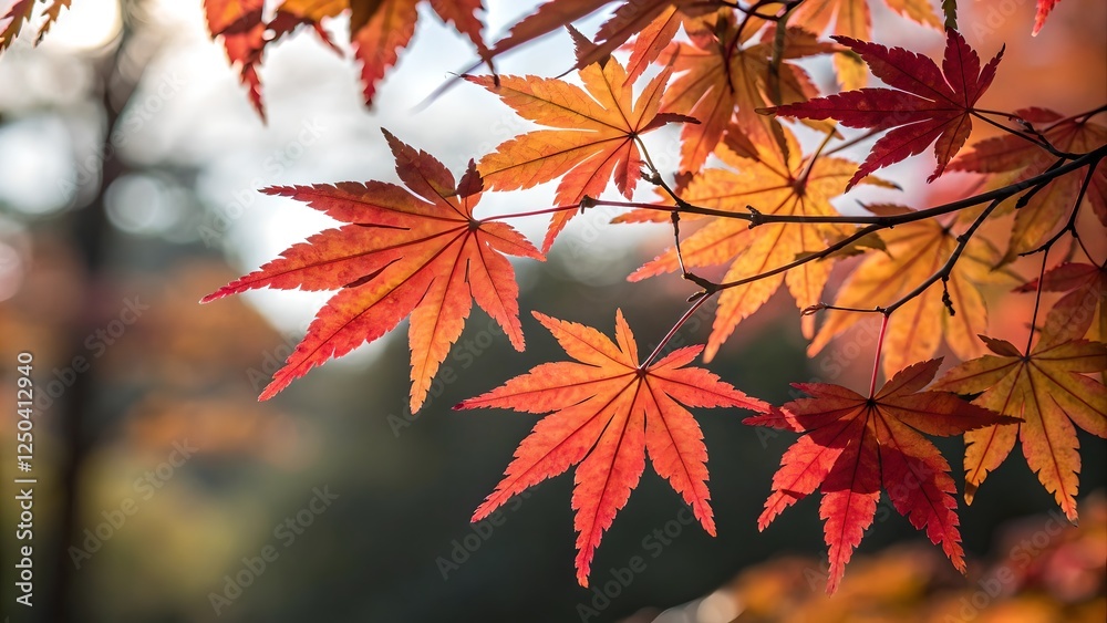 Autumn Maple Leaves Basking in Sunlight Kyushu Japan Autumn Maple Leaves Basking in Sunlight Kyushu Japan