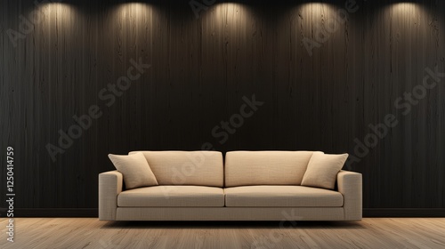 Modern Minimalist Sofa Against a Chic Dark Wall Setting