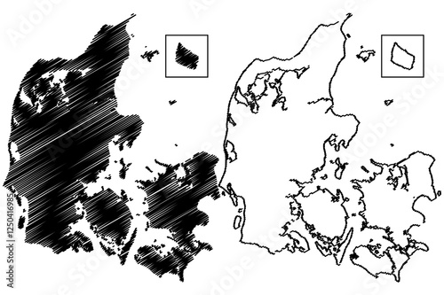 Denmark map vector illustration, scribble sketch Denmark