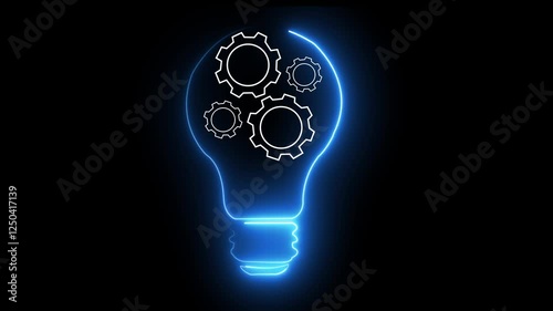 Neon line setting icon with gear shining light bulb icon.Neon line Gear with shining light bulb icon. The innovation and idea concept background