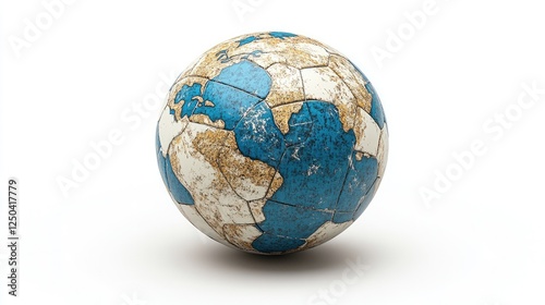 A 3D illustration of a soccer ball designed to resemble a globe,
