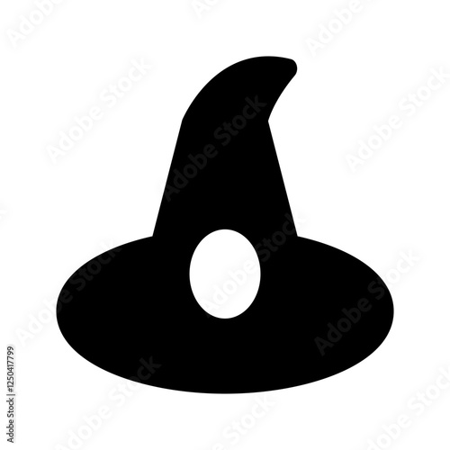 A black witch hat with a crooked design and wide brim, ideal for Halloween costumes or fantasy 