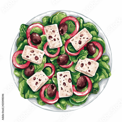 Hand-Drawn Greek Salad with Feta and Olives
