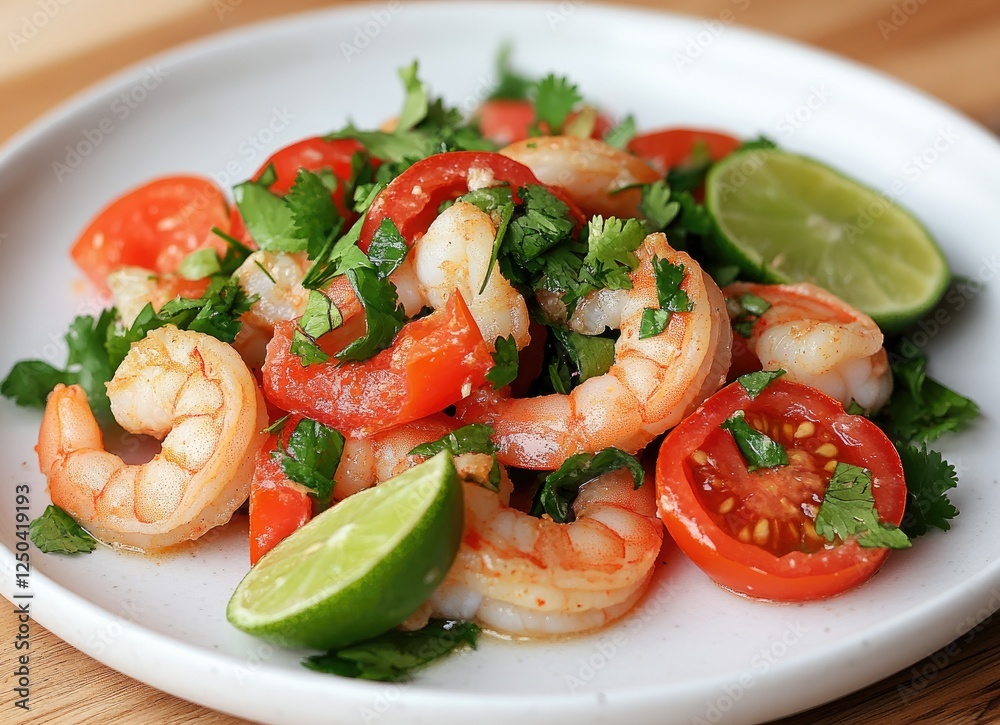 Shrimp salad on plate, wooden background. Possible use Food photography Shrimp salad on plate, wooden background. Possible use Food photography