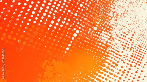 Vibrant orange halftone pattern fading into white background design