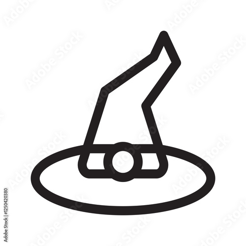 Elegant black witch hat with a wide brim and curved tip, perfect for magical and spooky settings.