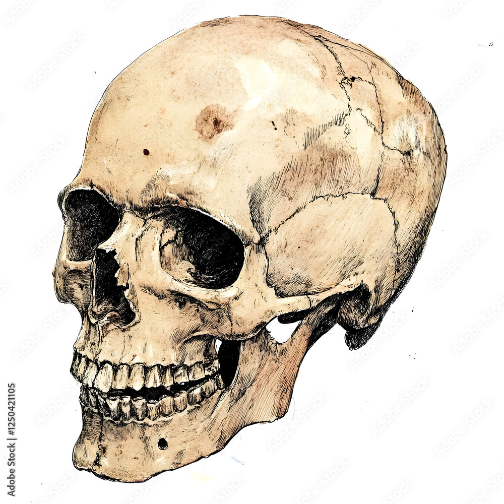 Obraz premium Highly Detailed Anatomical Rendering of a Disarticulated Human Skull Specimen
