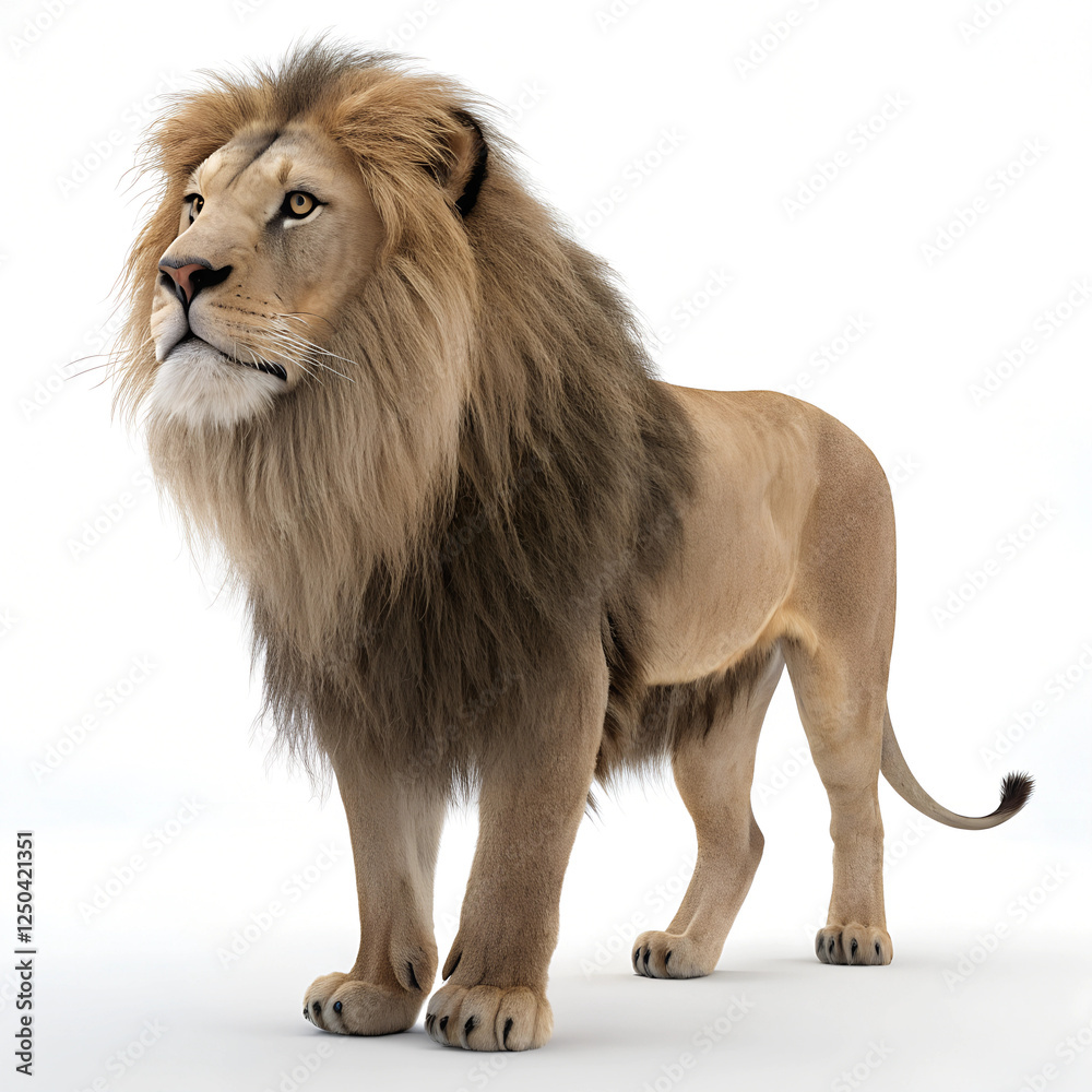 Fototapeta premium Majestic Lion with Detailed Mane on White Background