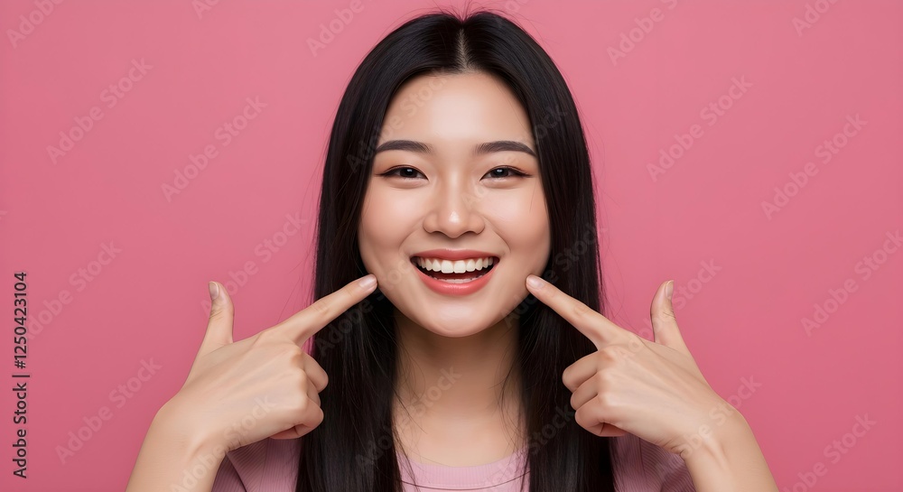 Young Woman Smiling Shows Perfect Teeth And Glowing Skin Young Woman Smiling Shows Perfect Teeth And Glowing Skin
